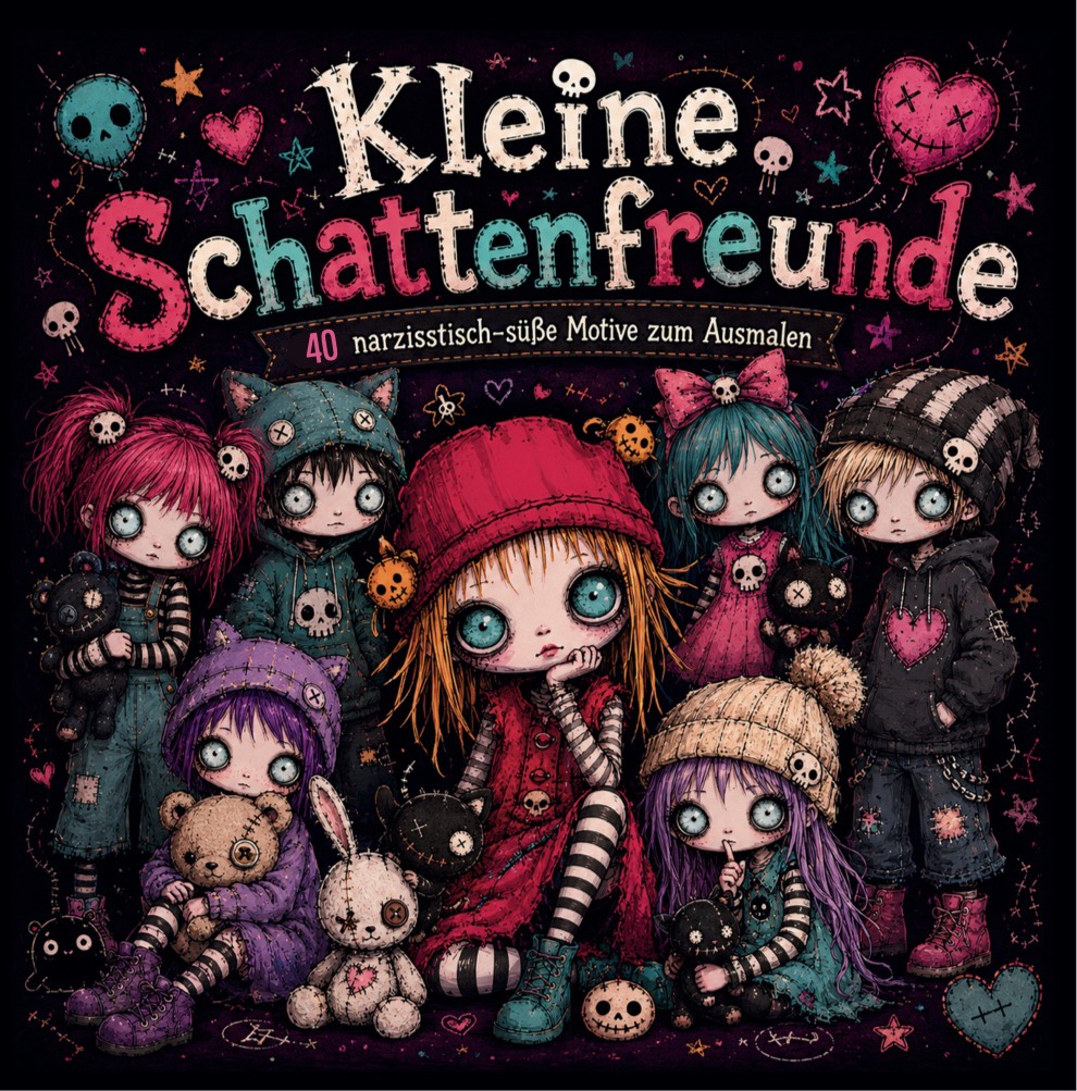 Cover von „Kleine Schattenfreunde: 40 narzisstisch-süße Motive zum Ausmalen“